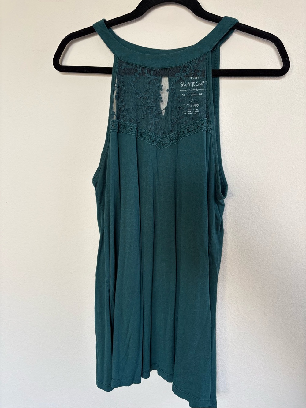 torrid Teal Crochet Yoke Tank Top